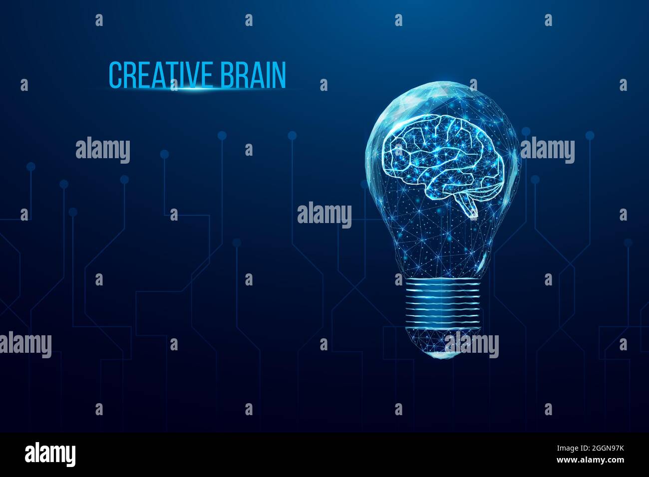 Wireframe polygonal human brain in a lightbulb. Business idea ...