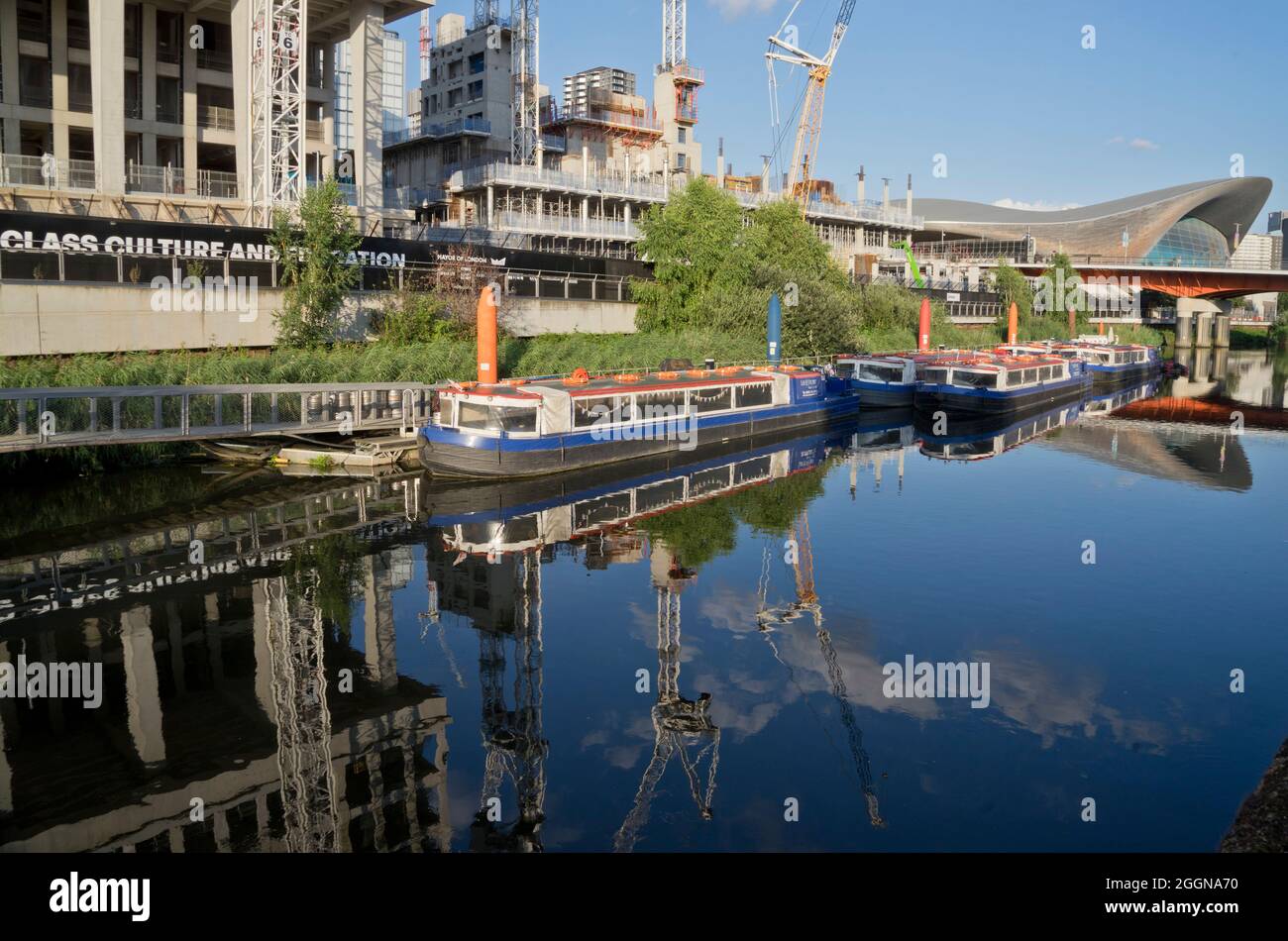Eastbank development and new construction sites by the London Stadium and the Olympic Aquatic Centre around the Queen Elizabeth Olympic Park,London; E Stock Photo