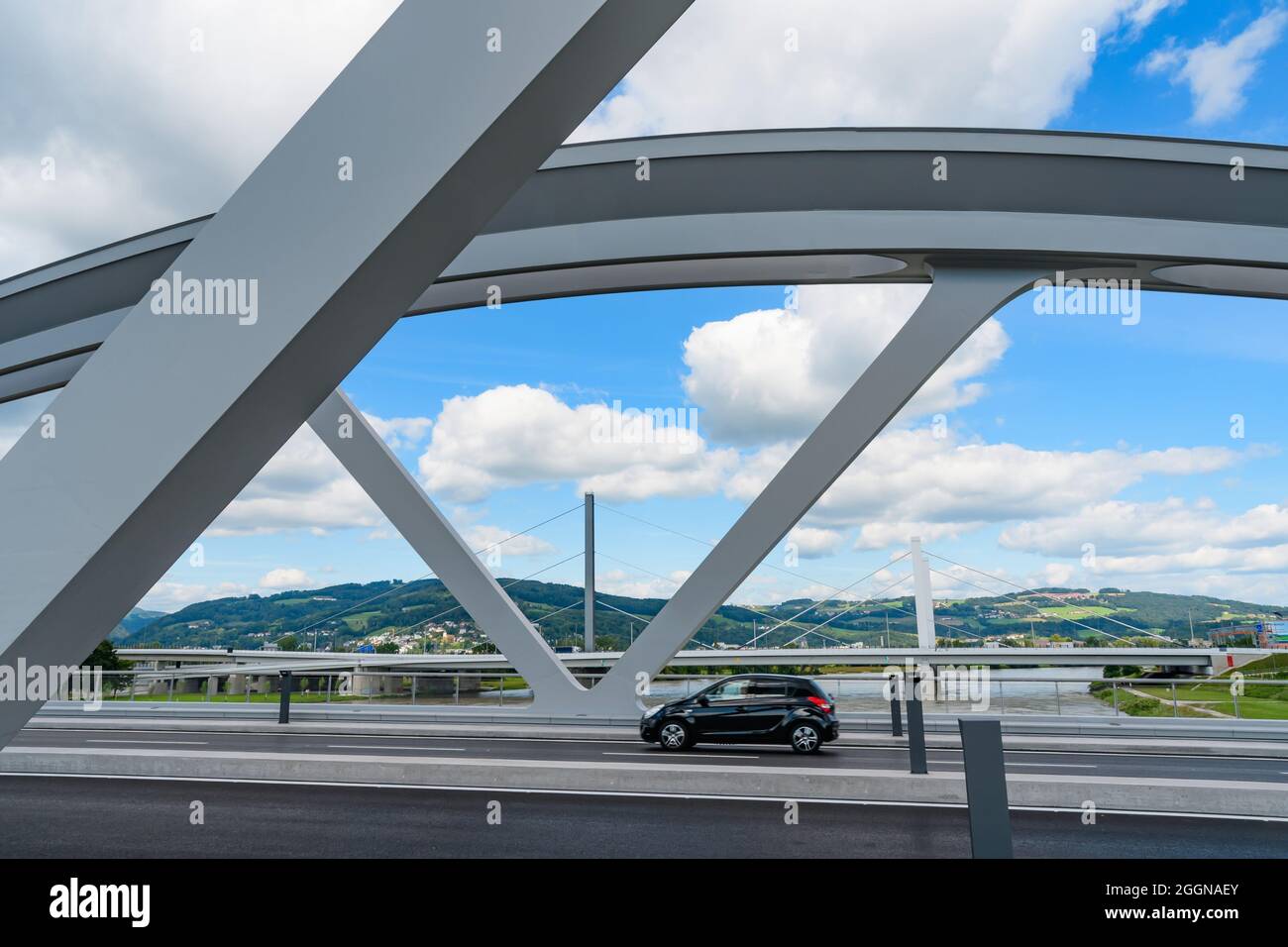 linz, austria, 01 sep 2021, new bridge over the danube river Stock ...