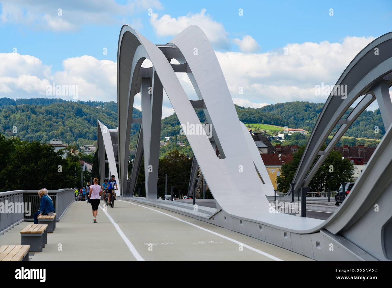 linz, austria, 01 sep 2021, new bridge over the danube river Stock ...