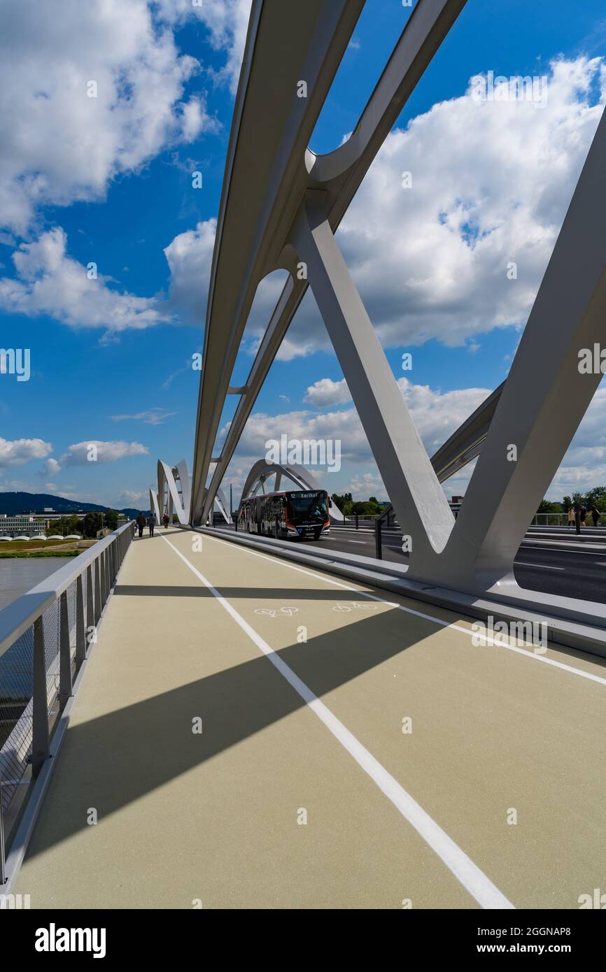 linz, austria, 01 sep 2021, new bridge over the danube river Stock ...