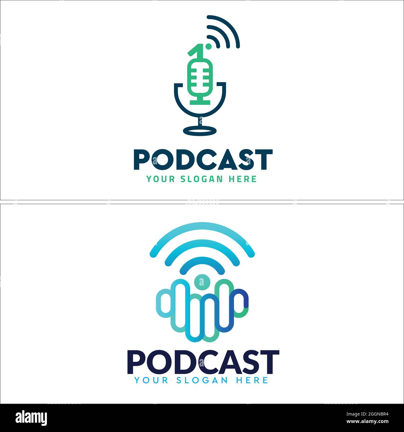 Modern podcast microphone wireless technology logo design Stock Vector