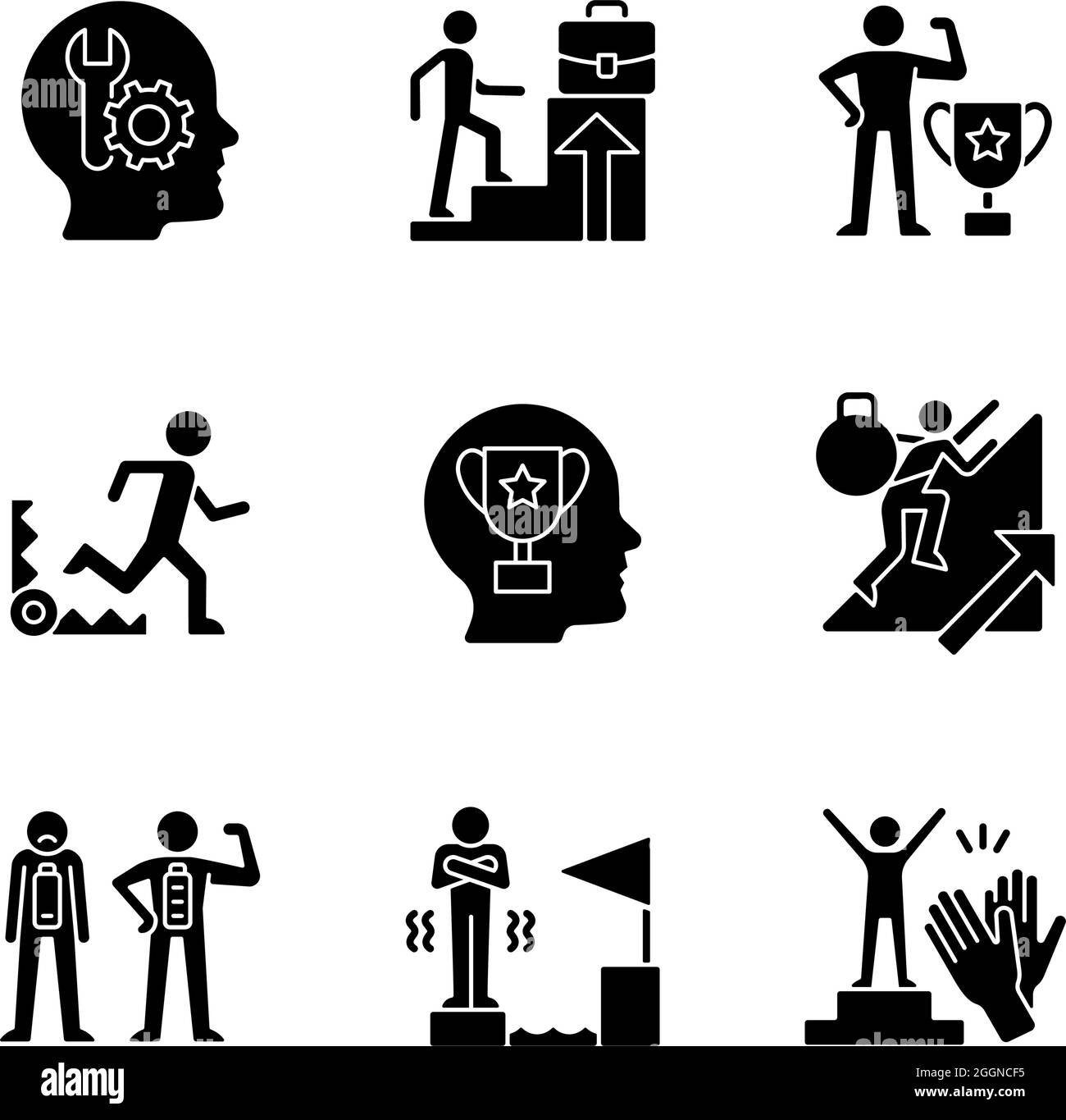 Strong motivation black glyph icons set on white space Stock Vector ...