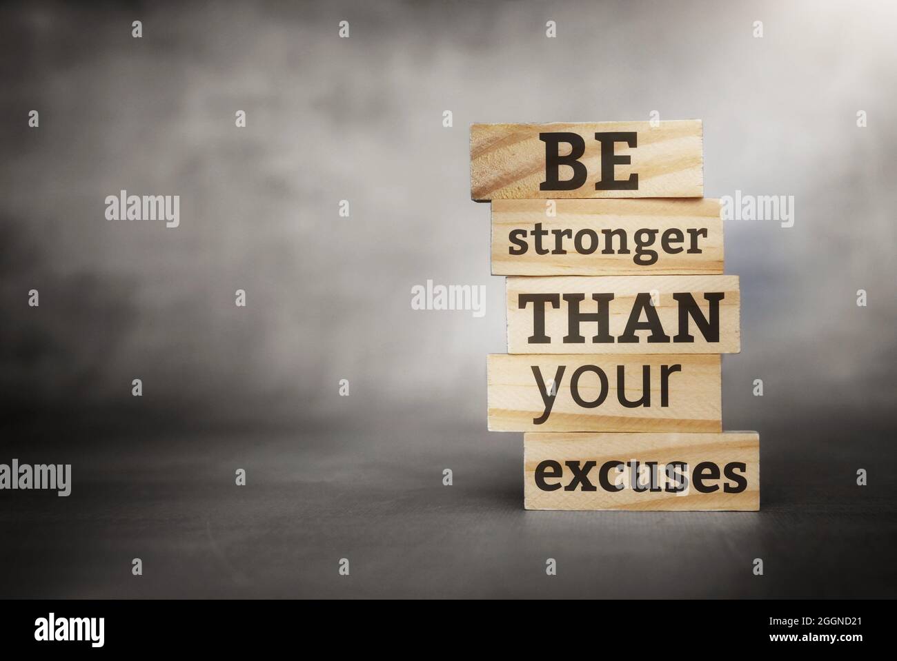 Motivational and inspirational quotes- Be stronger than your excuses Stock Photo