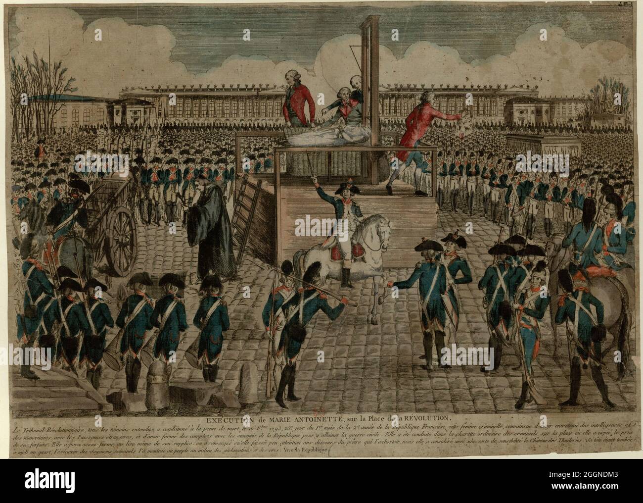 The Execution of Marie Antoinette on the Place de la Revolution on October 16, 1793. Museum: BIBLIOTHEQUE NATIONALE DE FRANCE. Author: ANONYMOUS. Stock Photo
