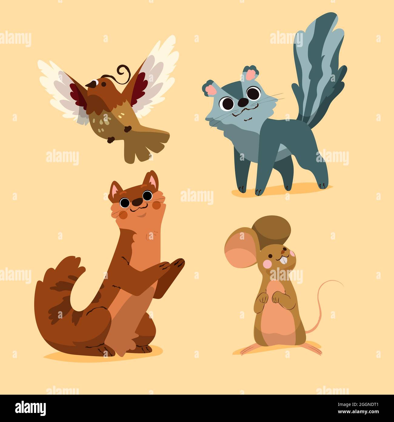 Hand drawn autumn animals collection Vector illustration Stock Vector ...