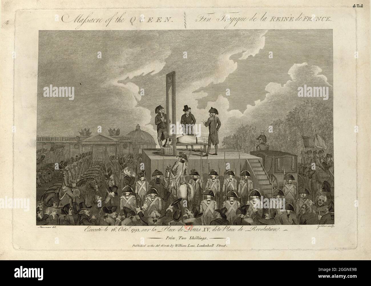The Execution of Marie Antoinette on October 16, 1793. Museum: BIBLIOTHEQUE NATIONALE DE FRANCE. Author: JOHN GOLDAR. Stock Photo