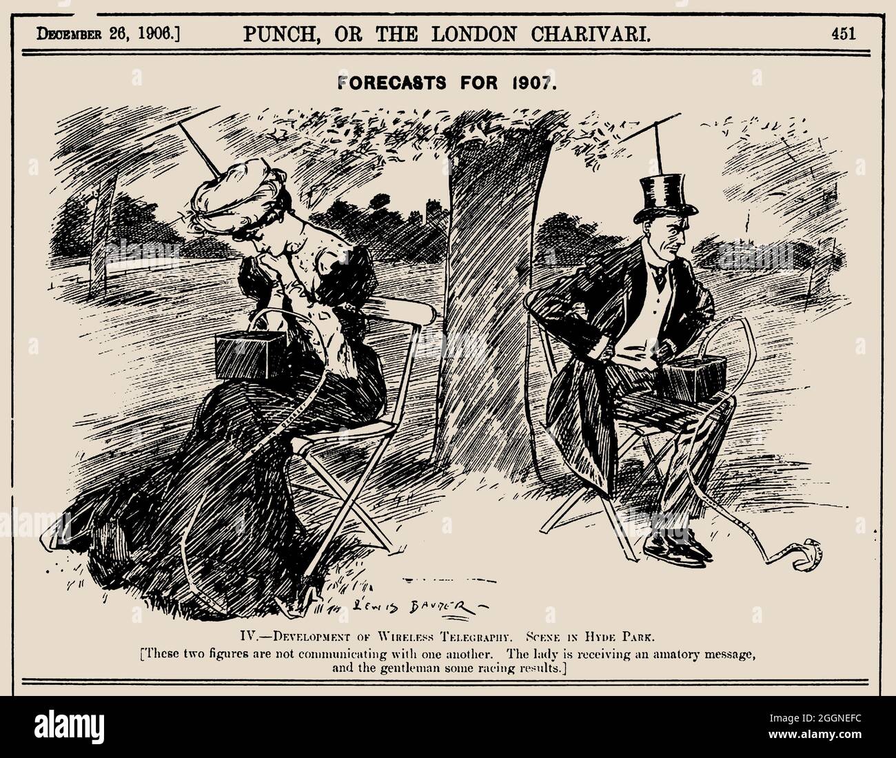Forecasts for 1907. IV. - The Development of Wireless Telegraphy. Scene in  Hyde Park. (Punch, December 1906). Museum: PRIVATE COLLECTION. Author: Lewis  Baumer Stock Photo - Alamy