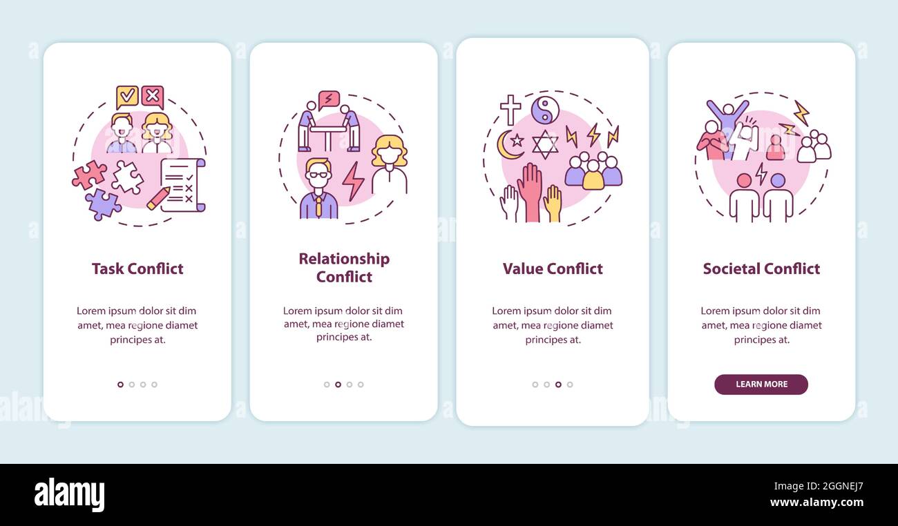 Conflict types onboarding mobile app page screen Stock Vector Image ...