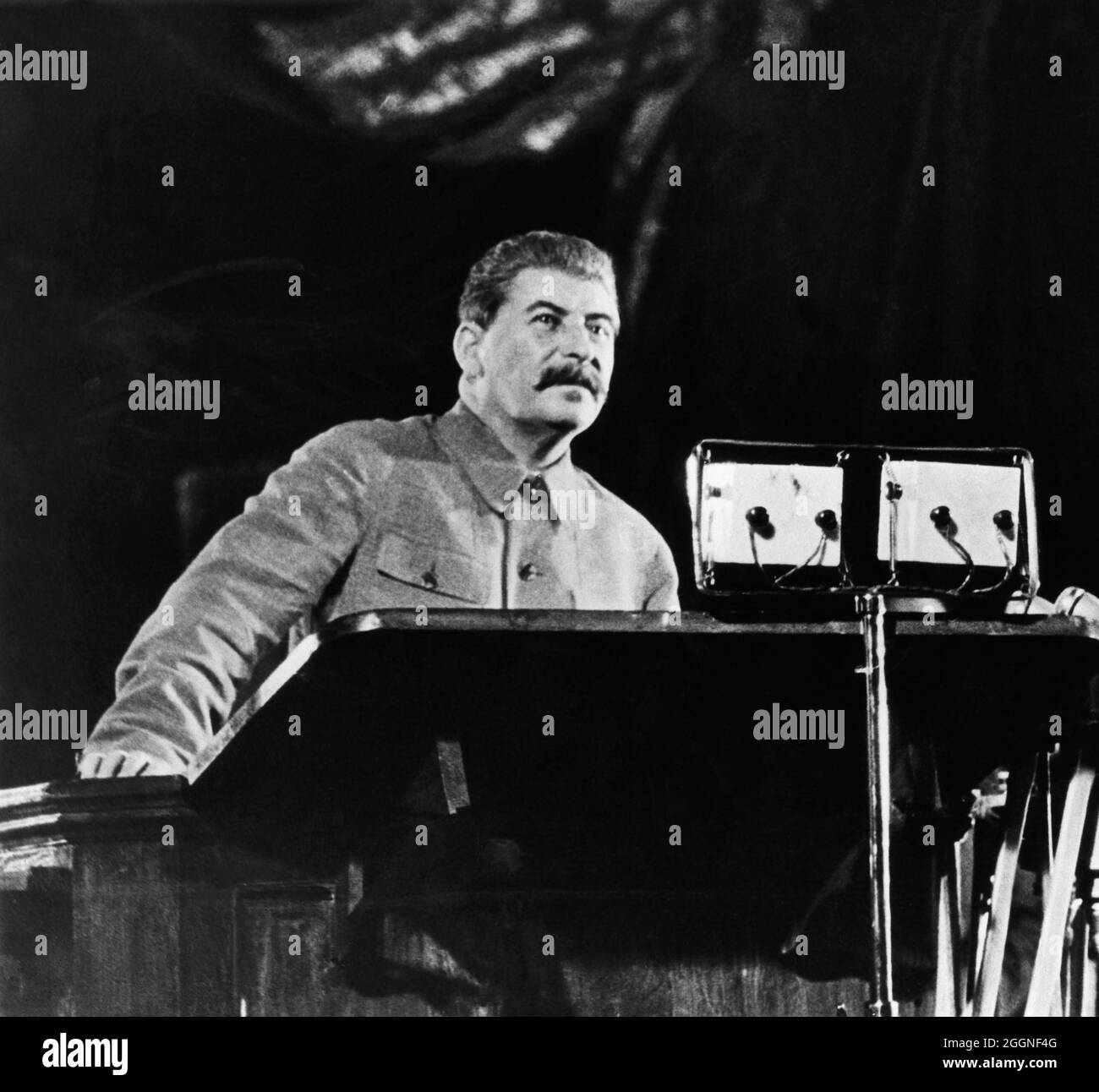 Stalin's Speech at the pre-election meeting of voters at the Bolshoi Theater in Moscow on December 11, 1937. Museum: Russian State Film and Photo Archive, Krasnogorsk. Author: ANONYMOUS. Stock Photo