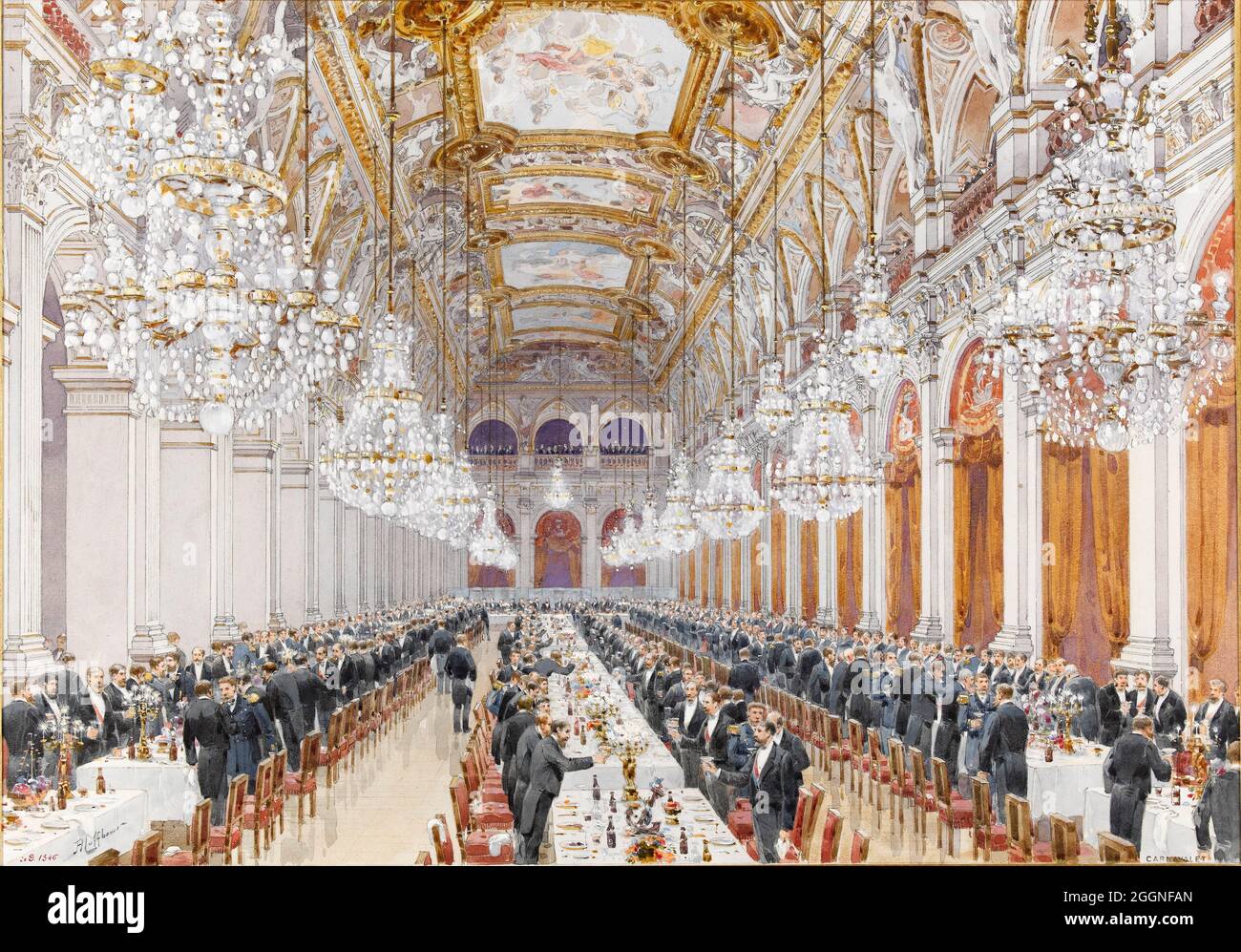 Banquet of Russian naval officers at the Town Hall. Franco-Russian celebrations in Paris, October 19, 1893. Museum: Musée Carnavalet, Paris. Author: Feodor Hoffbauer (Fédor). Stock Photo