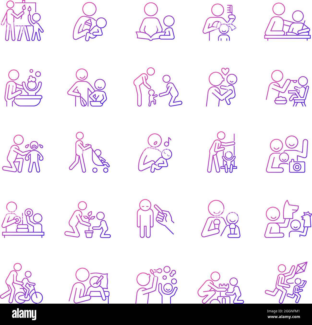 Parent and child interaction gradient linear vector icons set Stock Vector