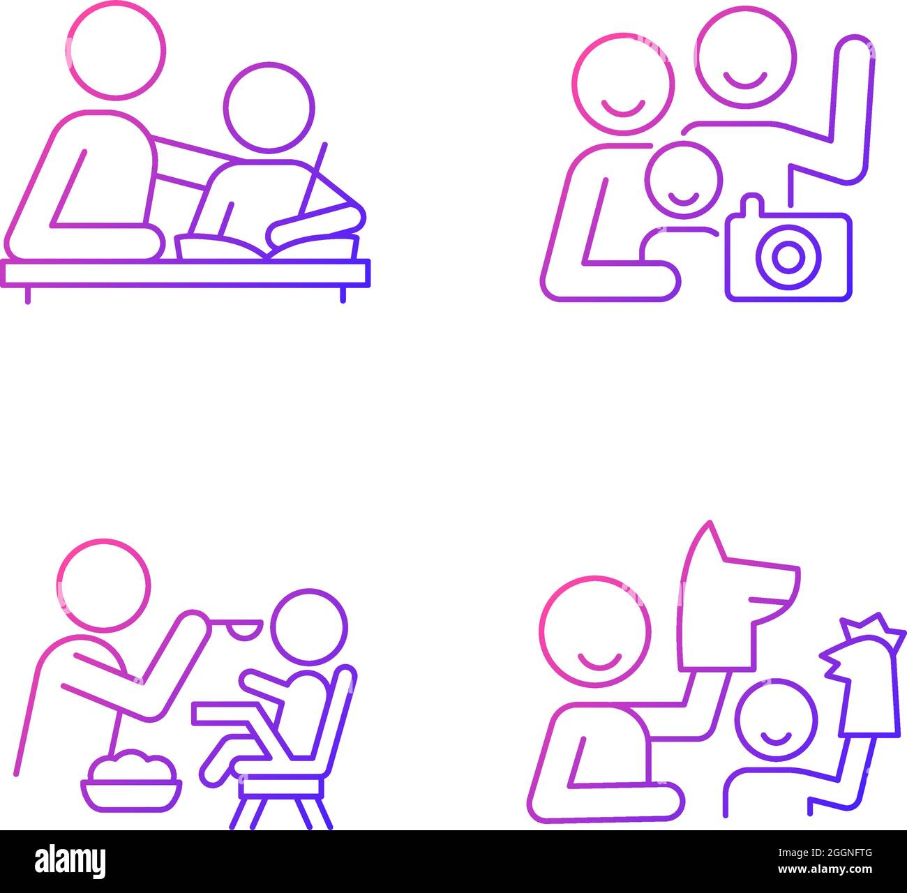Effective parenting style gradient linear vector icons set Stock Vector