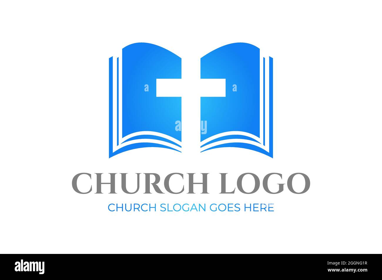Church Logo Design with Bible and Cross Stock Vector