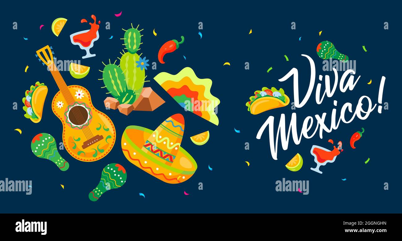 Viva Mexico - traditional mexican holiday phrase vector banner Stock ...
