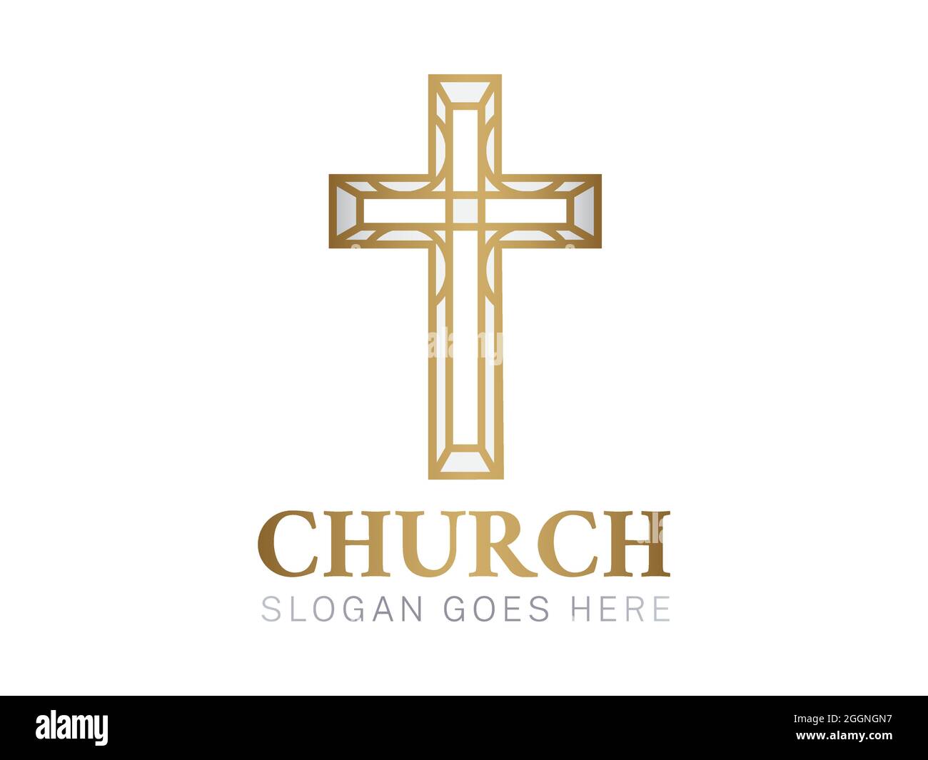 Gold Crhristian Church Logo with Cross Stock Vector