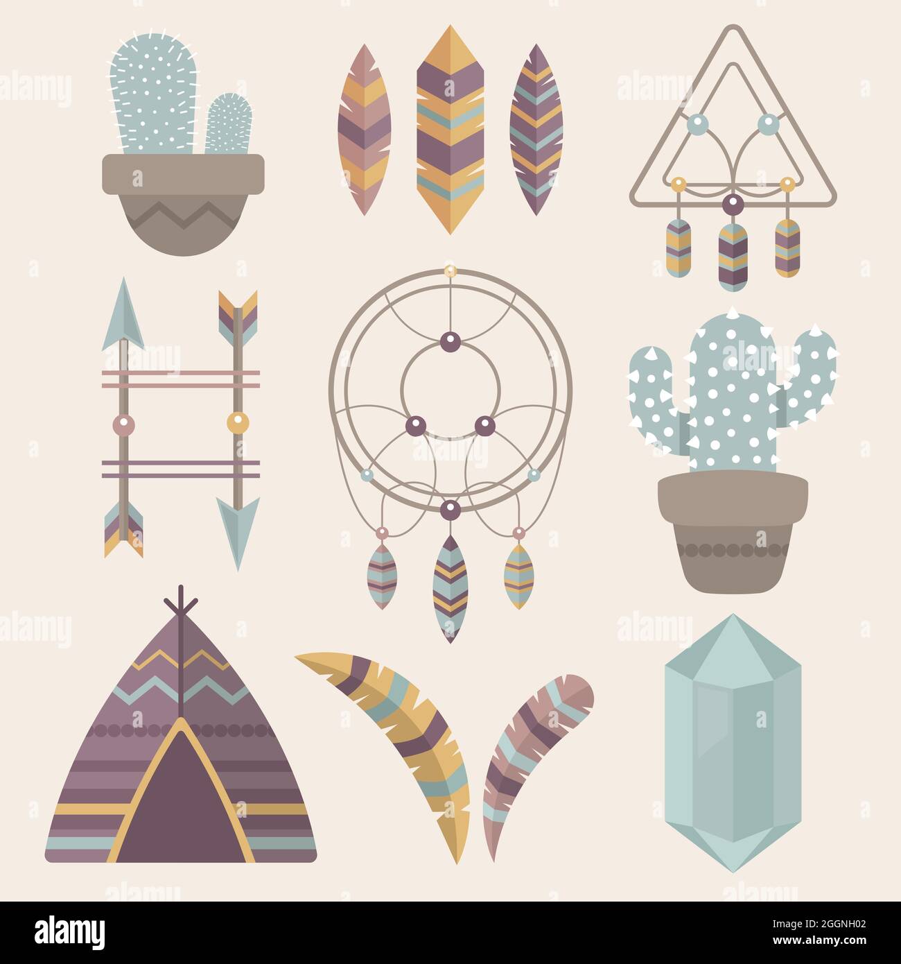 Flat boho elements collection Vector illustration. Stock Vector