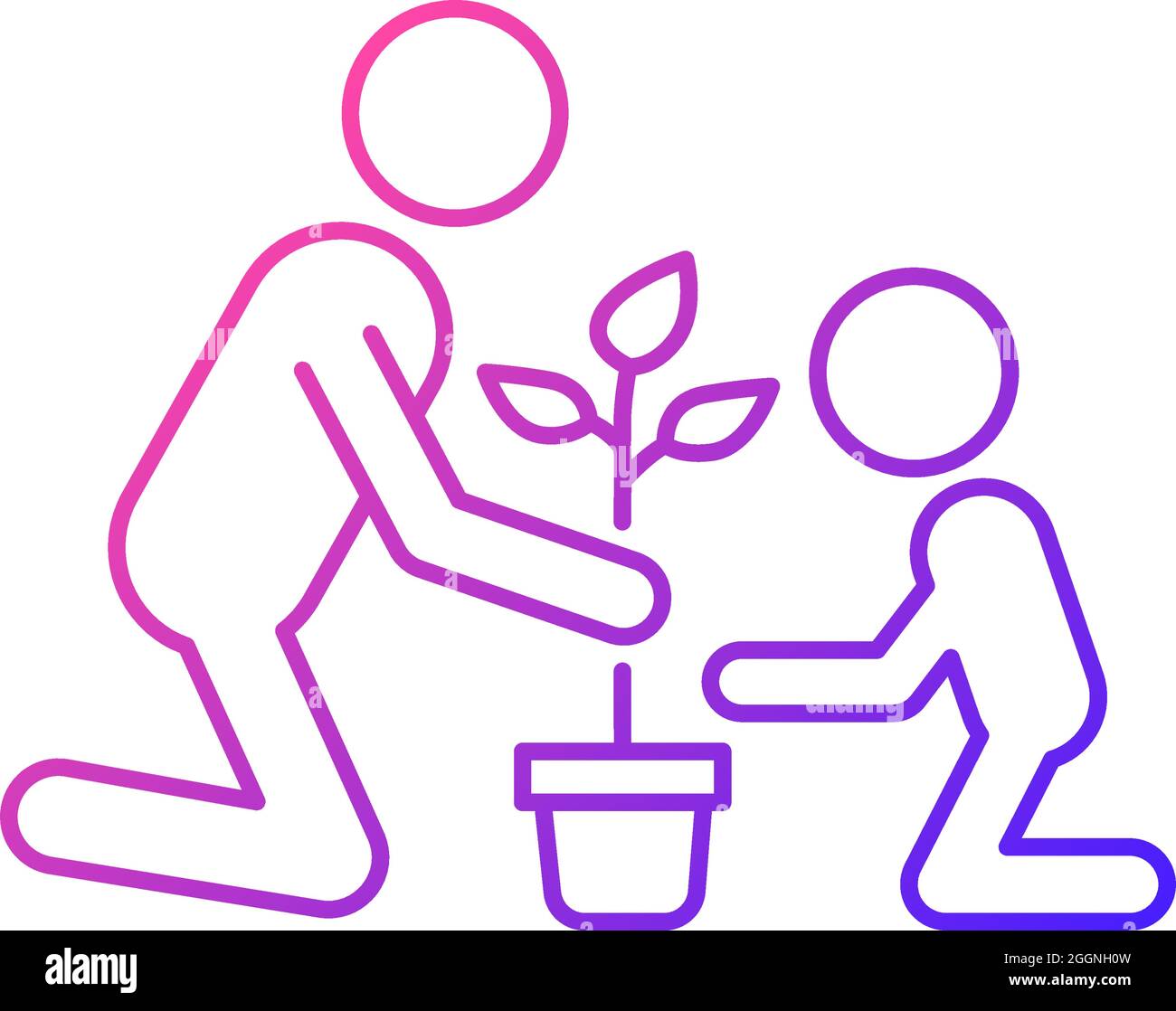 Planting flower with kid gradient linear vector icon Stock Vector