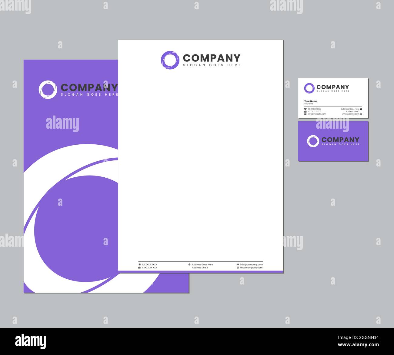 Purple Stationery Set with Logo Design Stock Vector Image & Art Alamy