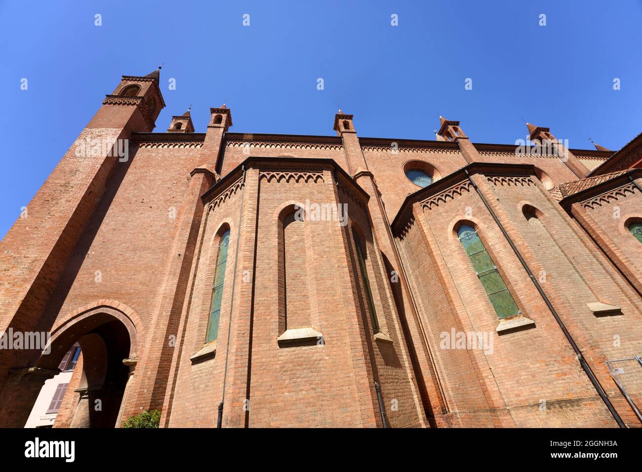 Exterior of the historic cathedral of Alba, Cuneo province, Piedmont