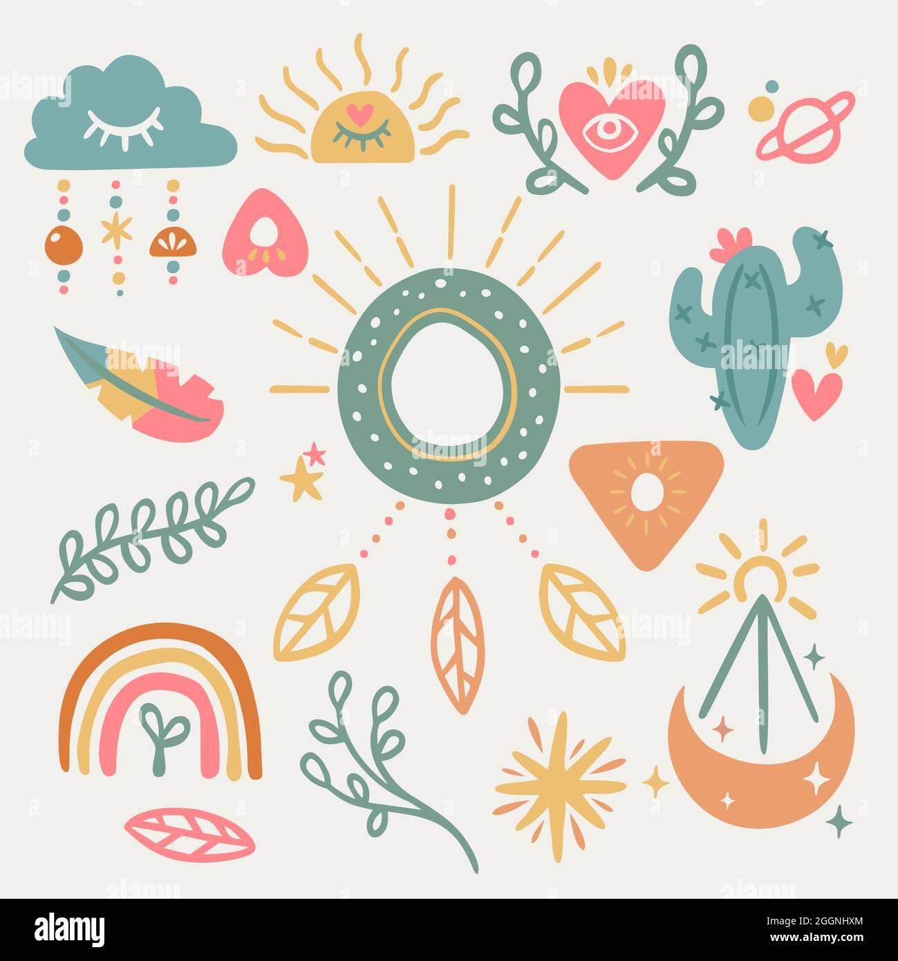 Hand drawn boho elements collection Vector illustration Stock Vector ...
