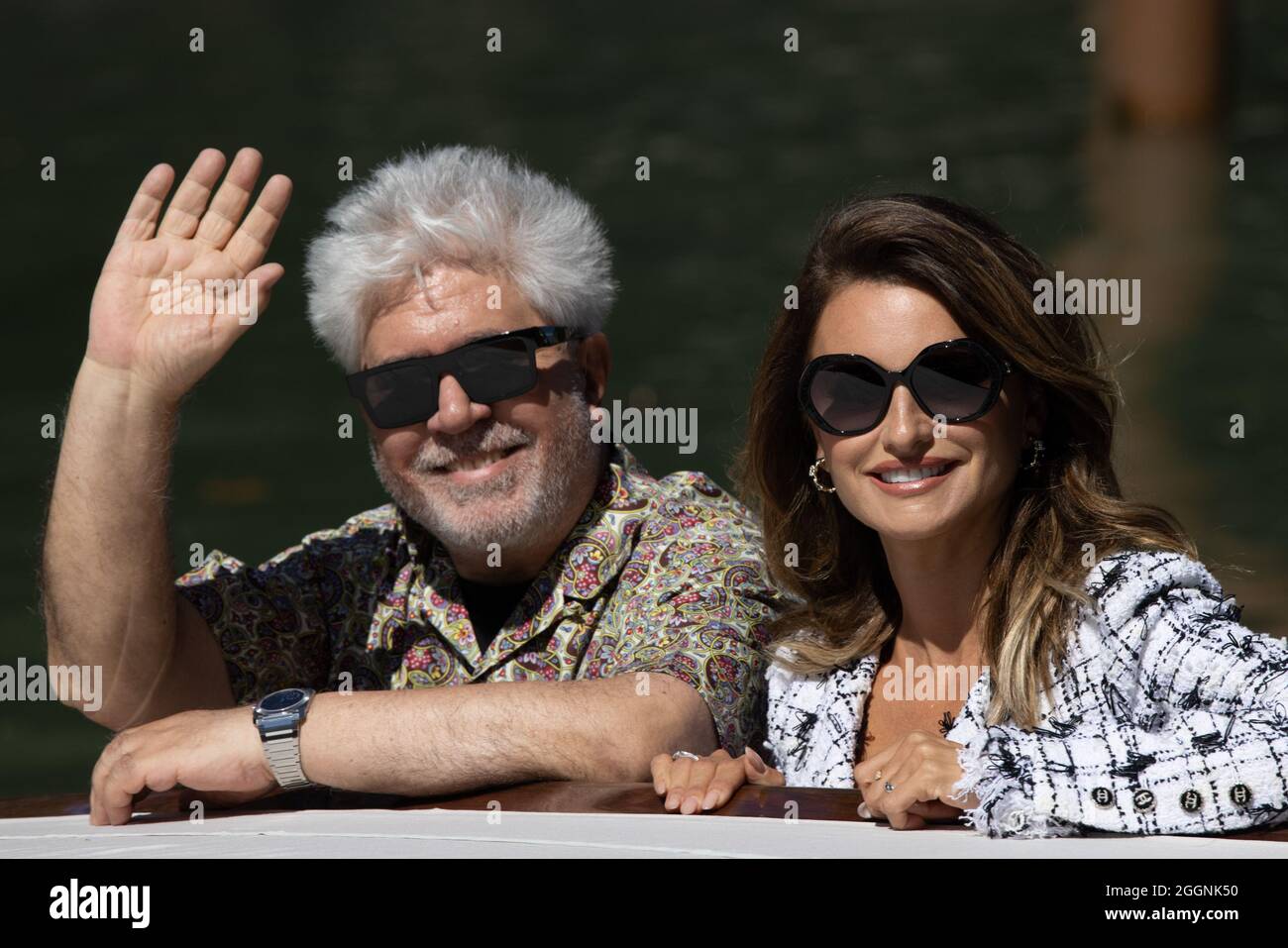 Lido Di Venezia, Italy. 01st Sep, 2021. Director Pedro Almodovar and actress Penelope Cruz arrive at Casino, to attend 'Madres Paralelas' press conference., during the 78th Venice International Film Festival on September 01, 2021 in Venice, Italy. © Photo by: Cinzia Camela. Credit: Independent Photo Agency/Alamy Live News Stock Photo