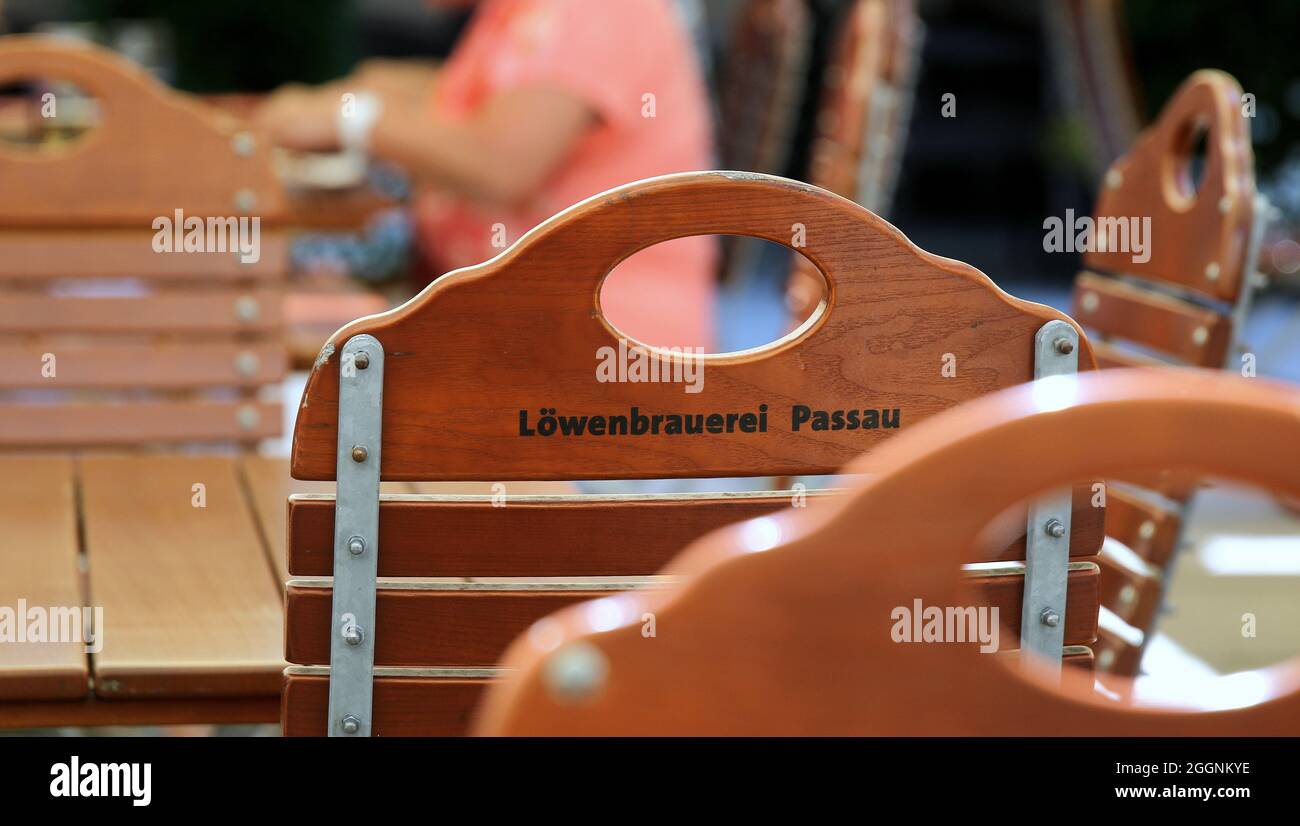 BAYERN, GERMANY Sep 18, 2020 beer garden chairs with the inscription