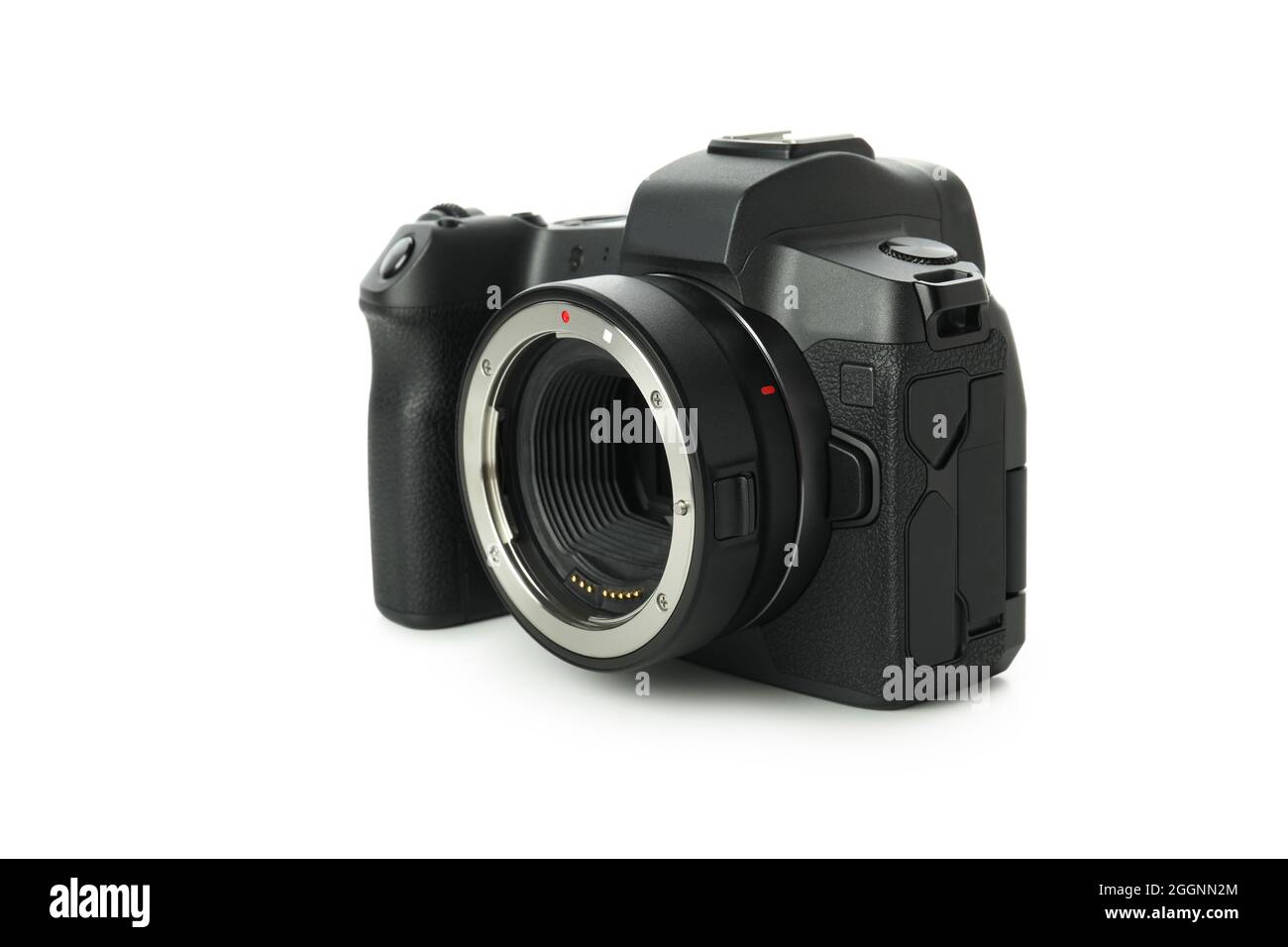 Camera without lens isolated on white background Stock Photo Alamy