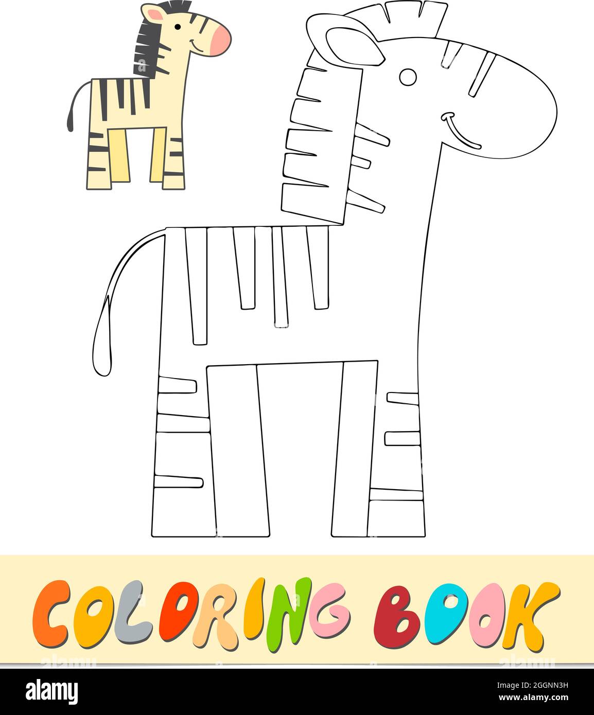 Coloring book or page for kids. Zebra black and white vector ...