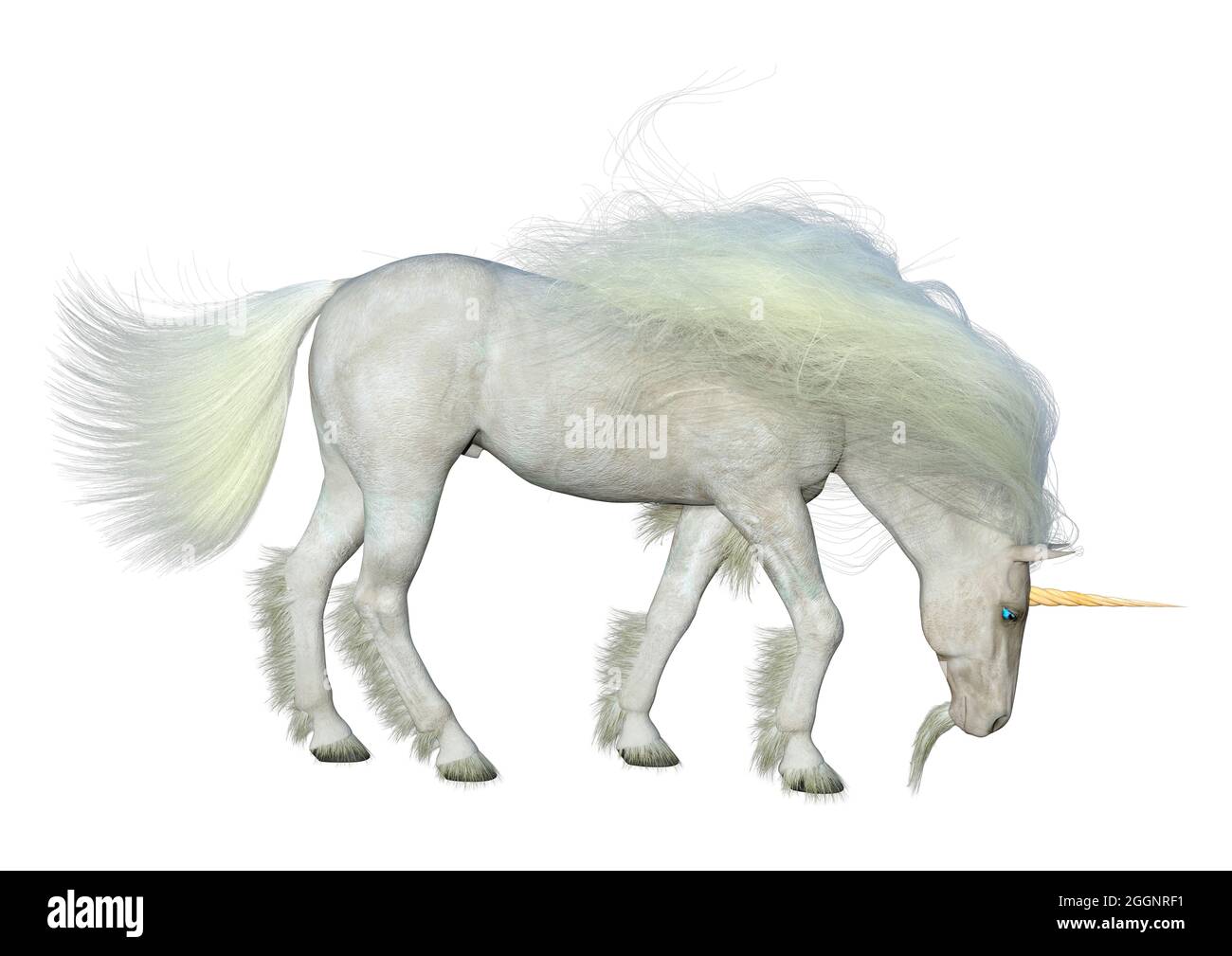 3D rendering of a fantasy white unicorn isolated on white background ...