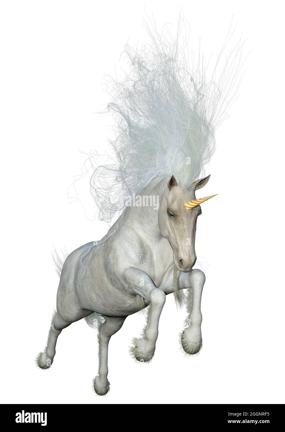 3D rendering of a fantasy white unicorn isolated on white background ...