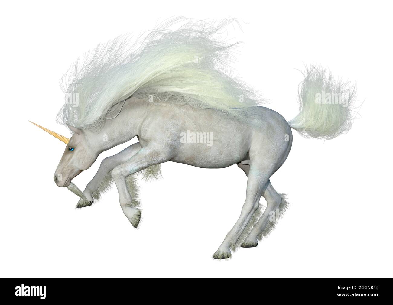 3D rendering of a fantasy white unicorn isolated on white background ...