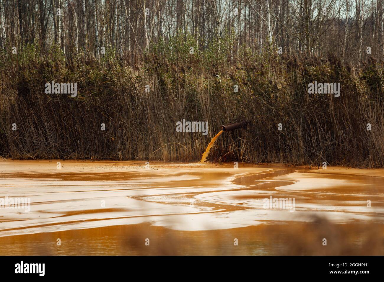 the pipe discharges waste into the water. contamination of the