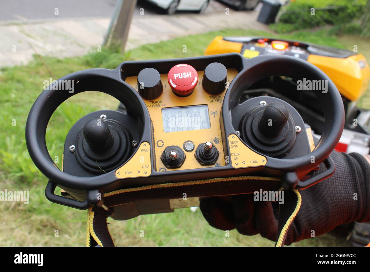 Close up of Remote control for Robocut RC28 all terrain industrial mower Stock Photo