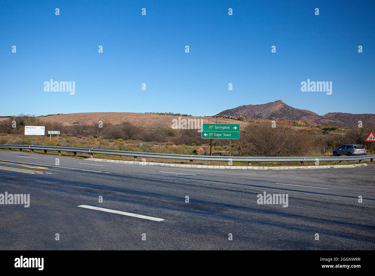 Road sign outside Kamieskroon, Northern Cape Stock Photo