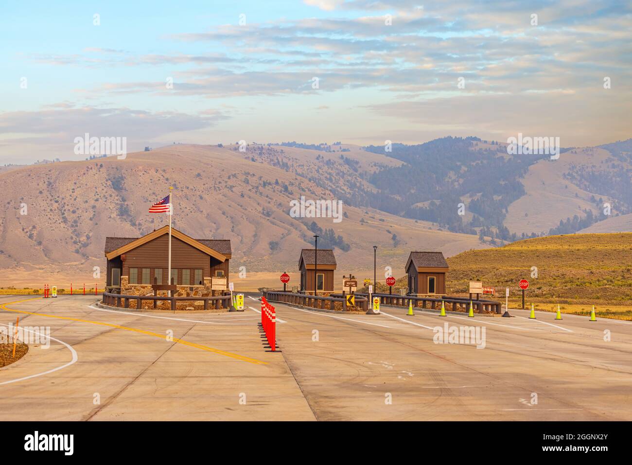 Yellowstone National Park, Montana - August 23, 2021: The North Entrance of the park, where visitors can access the park from Montana. Stock Photo