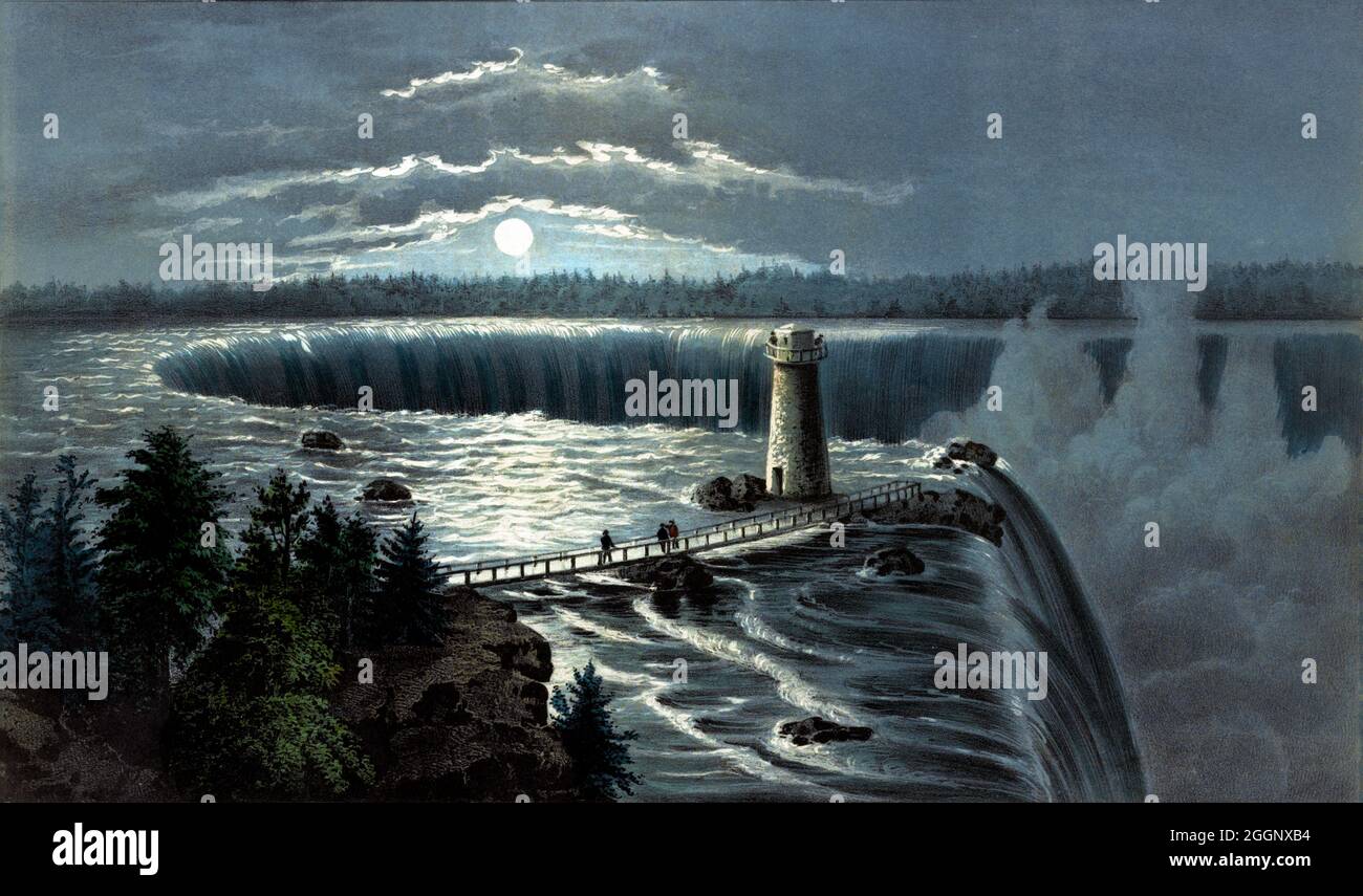 Niagara Falls, from Goat Island. Restored vintage poster published in 1857 in the USA. Stock Photo