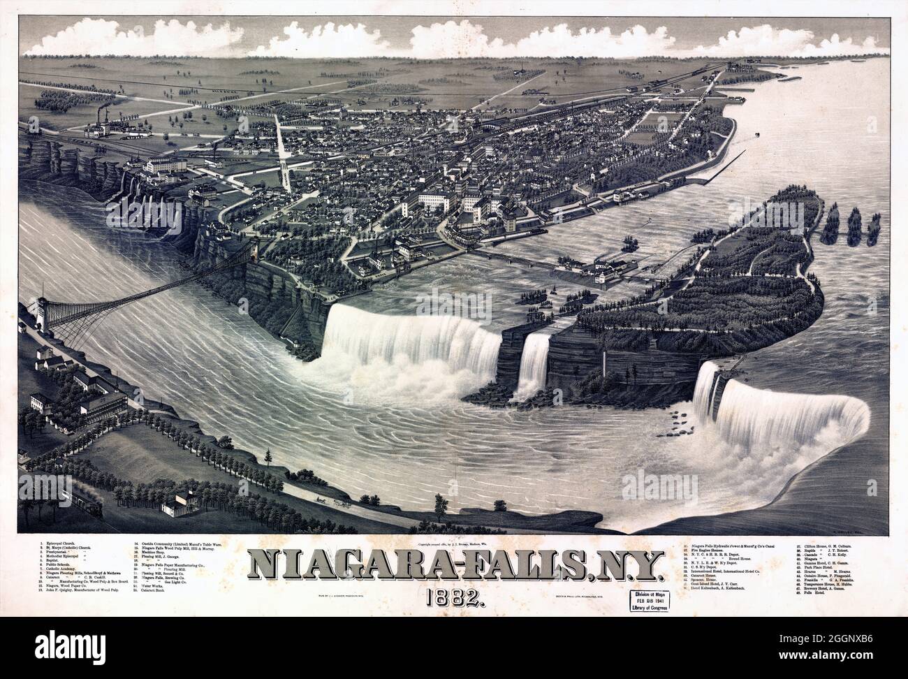 Niagara-Falls, N.Y. 1882. Restored vintage map published in 1882 in the USA. Stock Photo