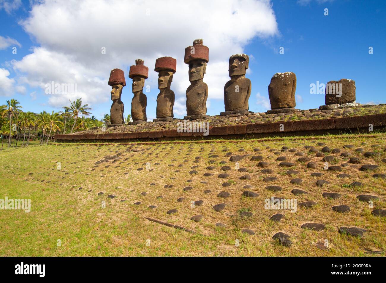 Moai stone sculptures on Easter island, Chile Stock Photo Alamy