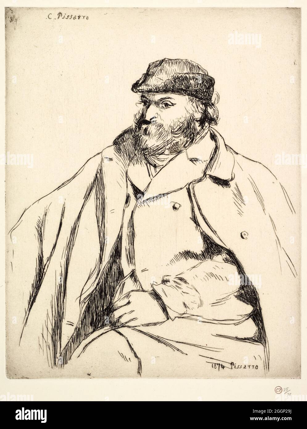 Portrait of Paul Cézanne (1839-1906), drypoint by Camille Pissarro, 1874 Stock Photo