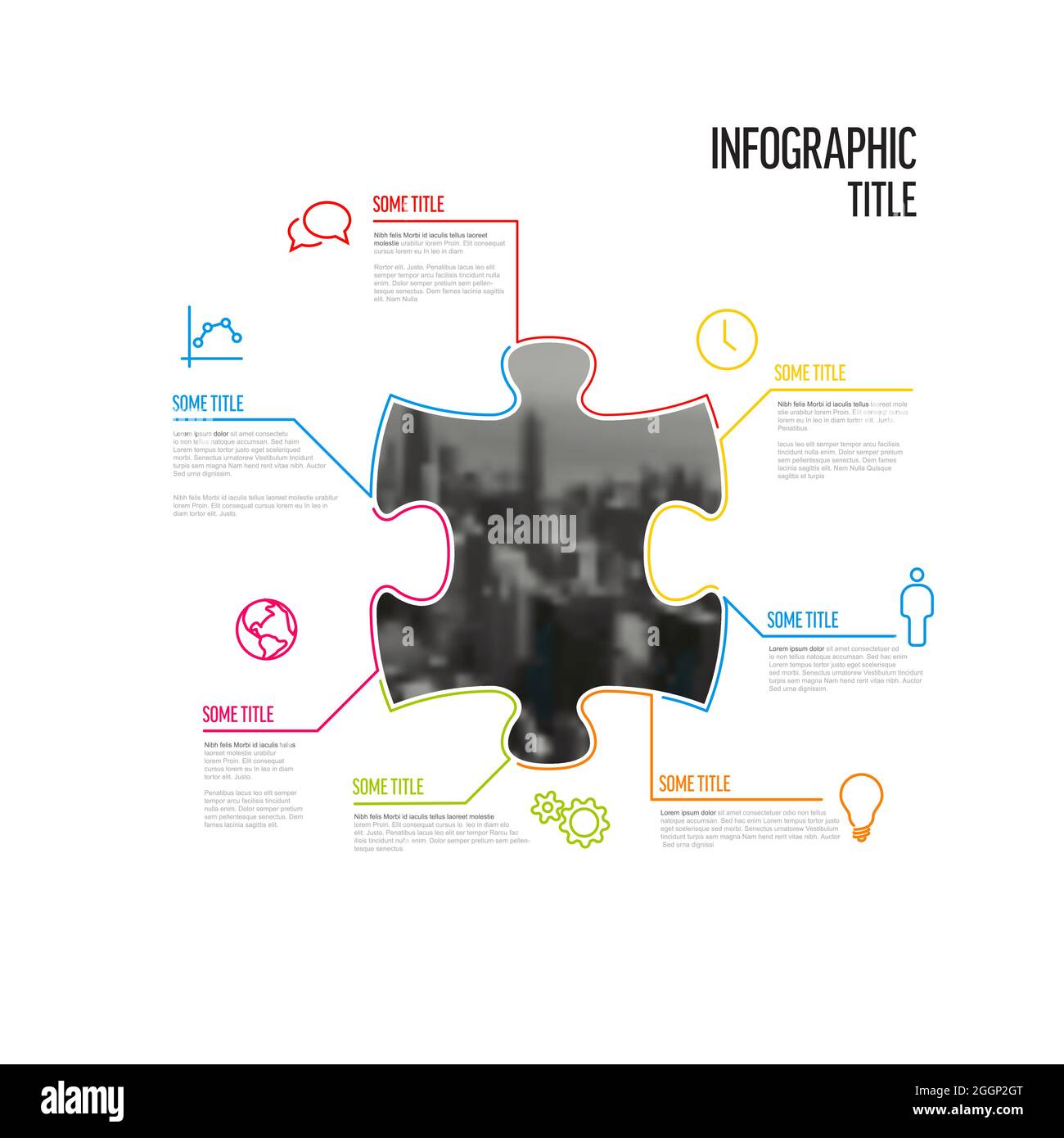 Vector puzzle Infographic report template made from lines and icons in
