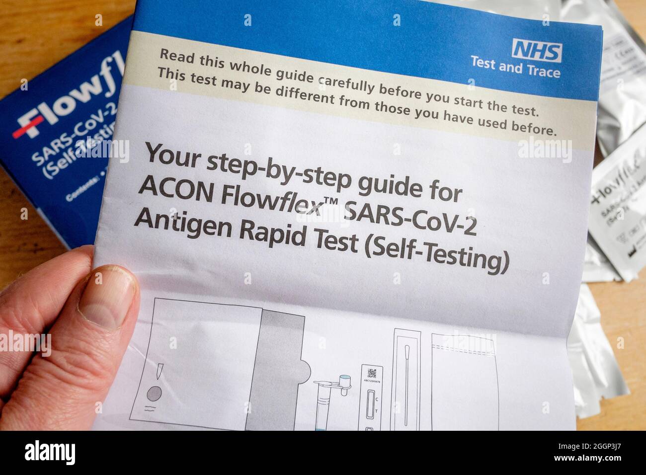 NHS Covid-19 Lateral Flow Self-Test step-by-step guide. Stock Photo