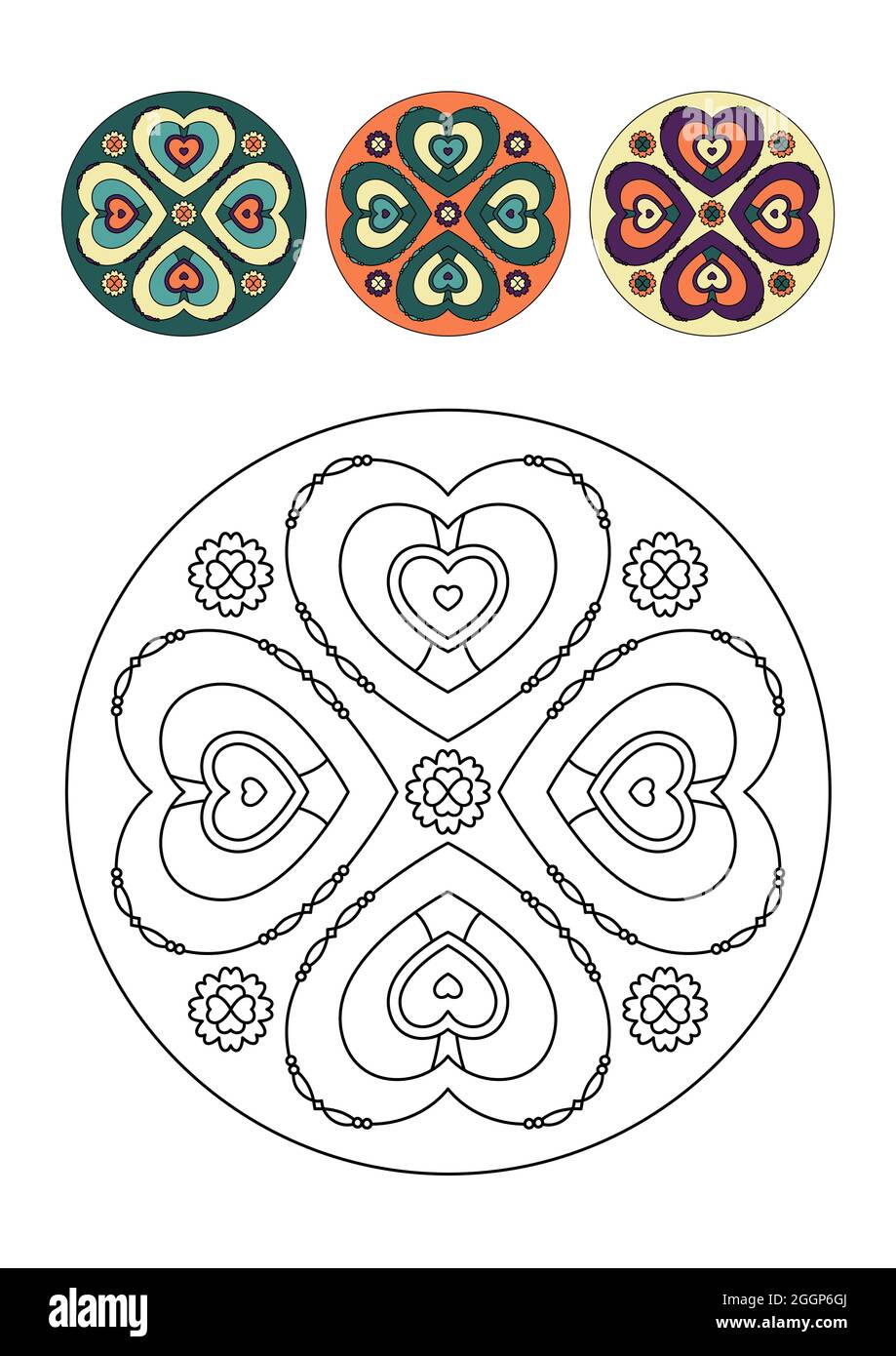 Mandala for kids with shapes of hearts. Vector illustration. Stock Vector