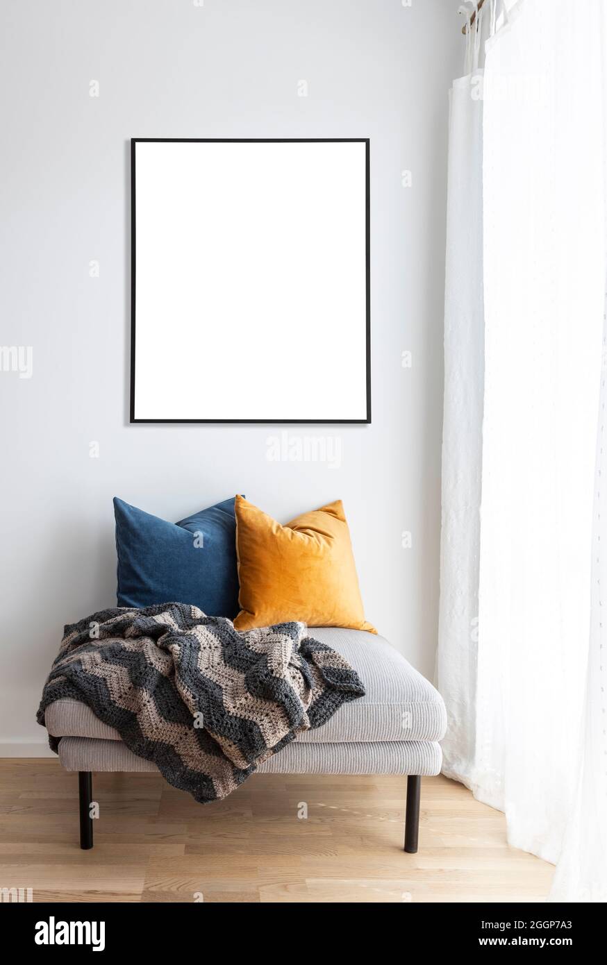 Bright modern interior with mock up frame. Stock Photo