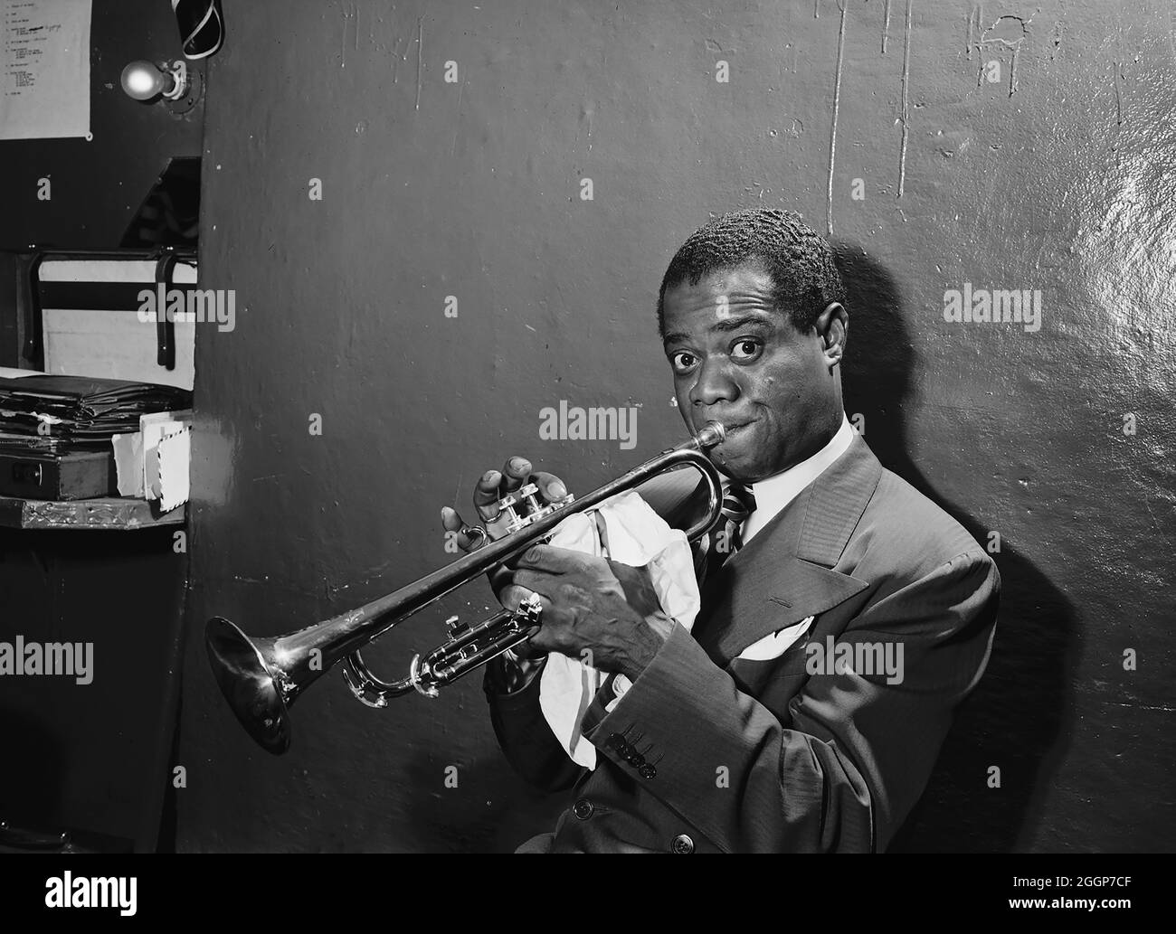 Portrait of Louis Armstrong, Aquarium, New York, NY, ca July 1946. Stock Photo
