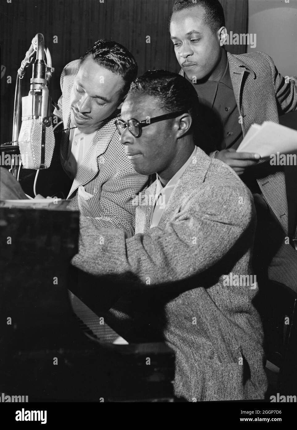 Portrait of Oscar Moore, Nat King Cole, and Wesley Prince. Stock Photo