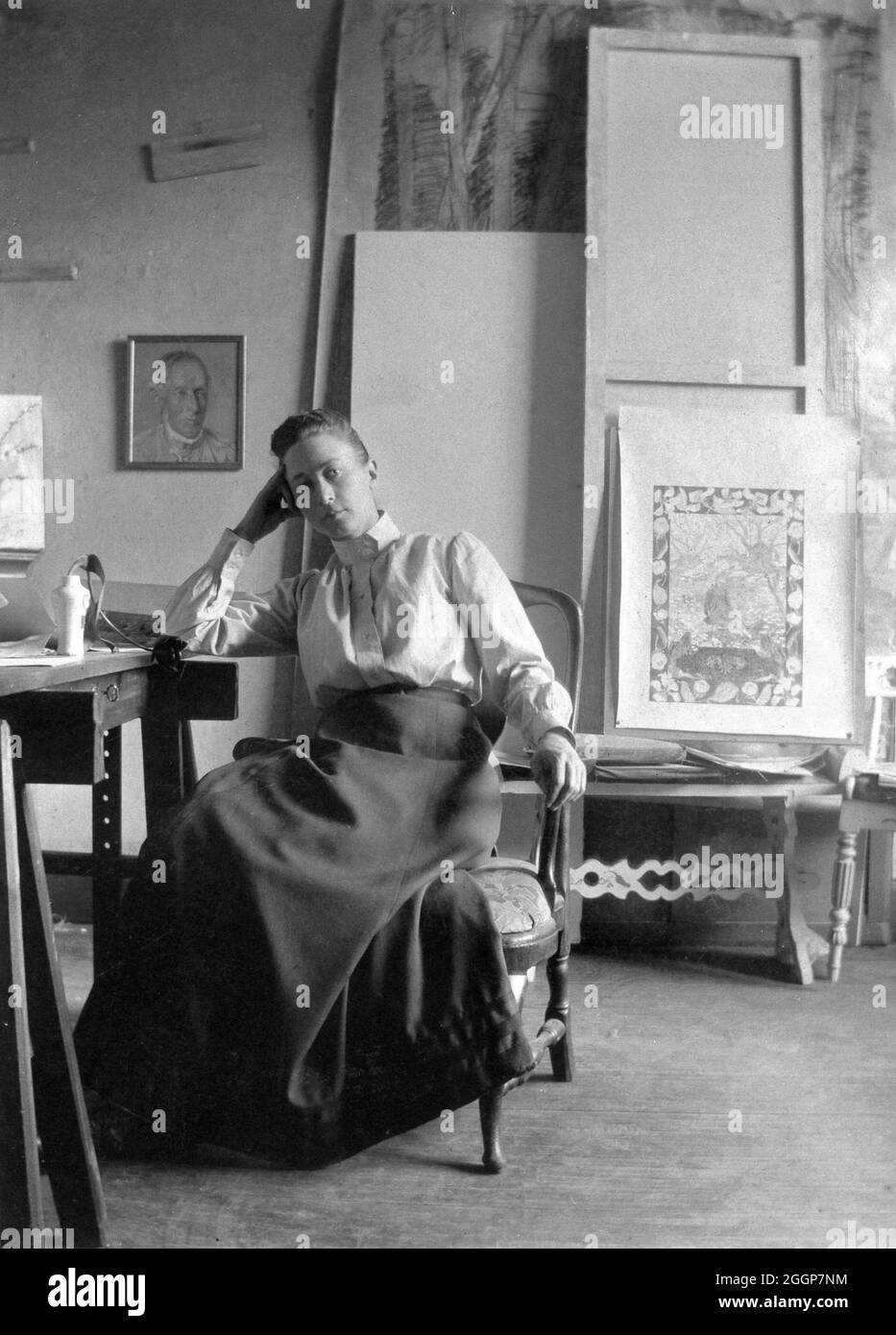 Hilma af Klint (1862-1944) in her studio, circa 1895. Stock Photo