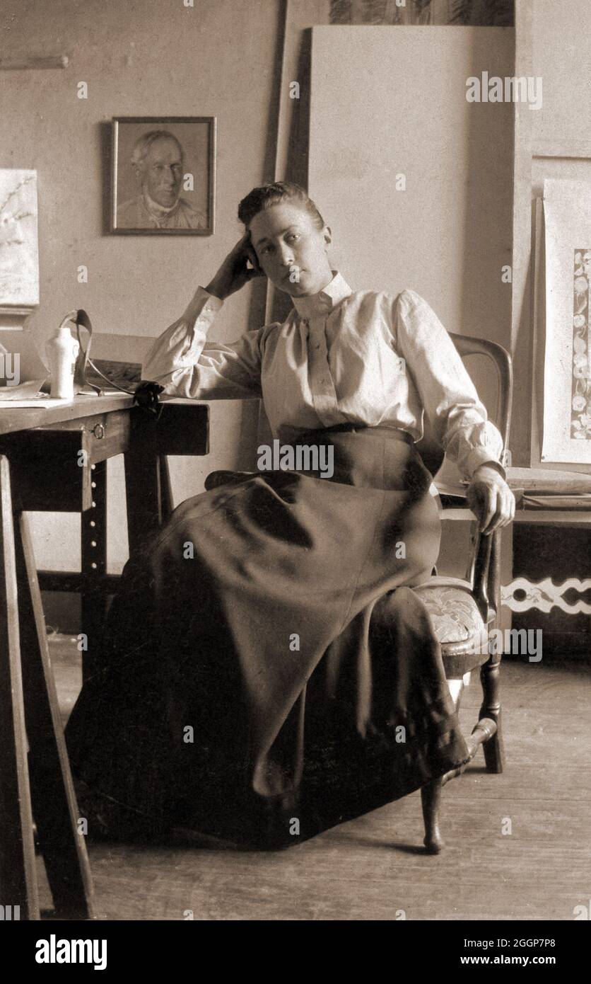 Hilma af Klint (1862-1944) in her studio, circa 1895. Stock Photo