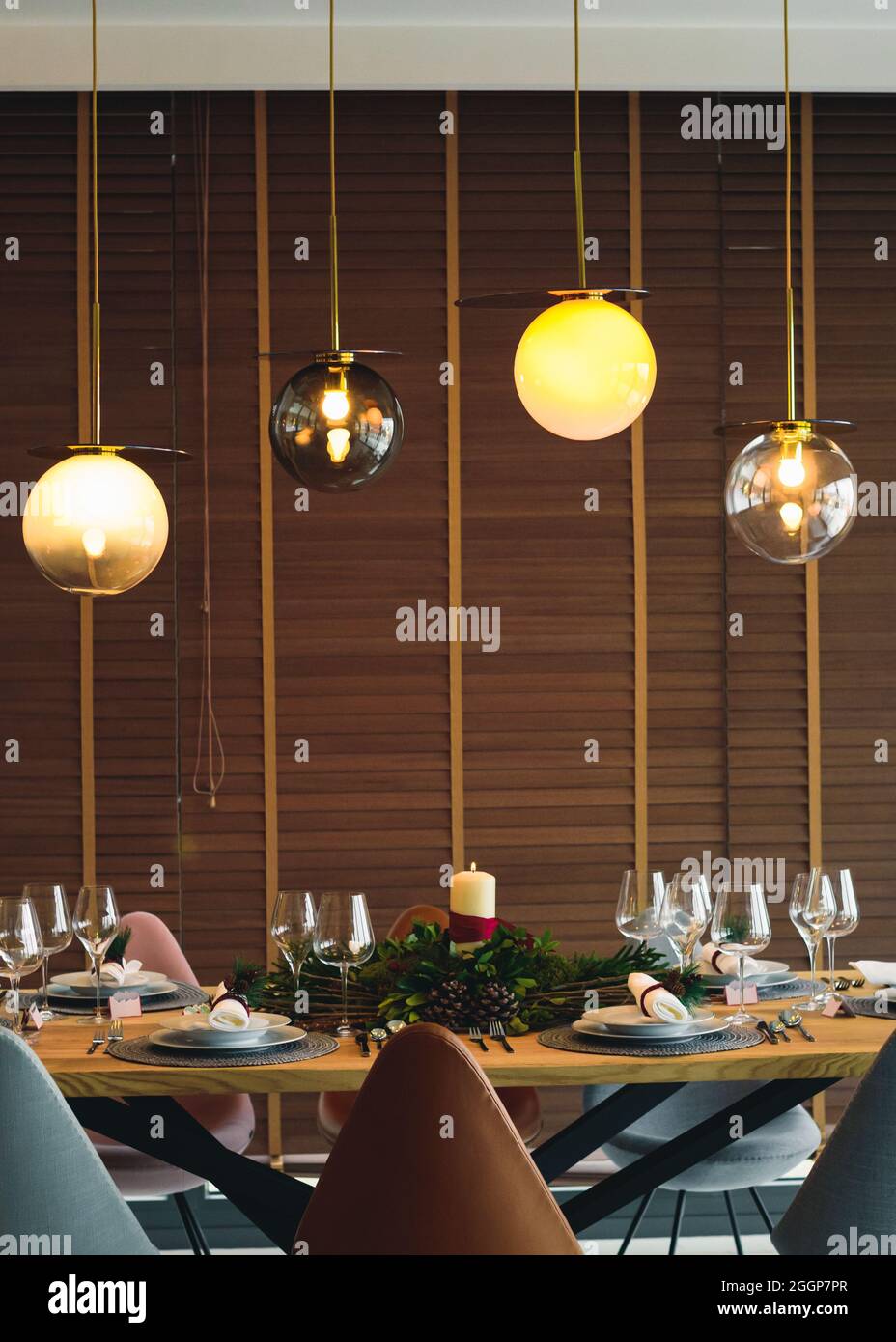 Beautiful table setting for Christmas dinner Stock Photo