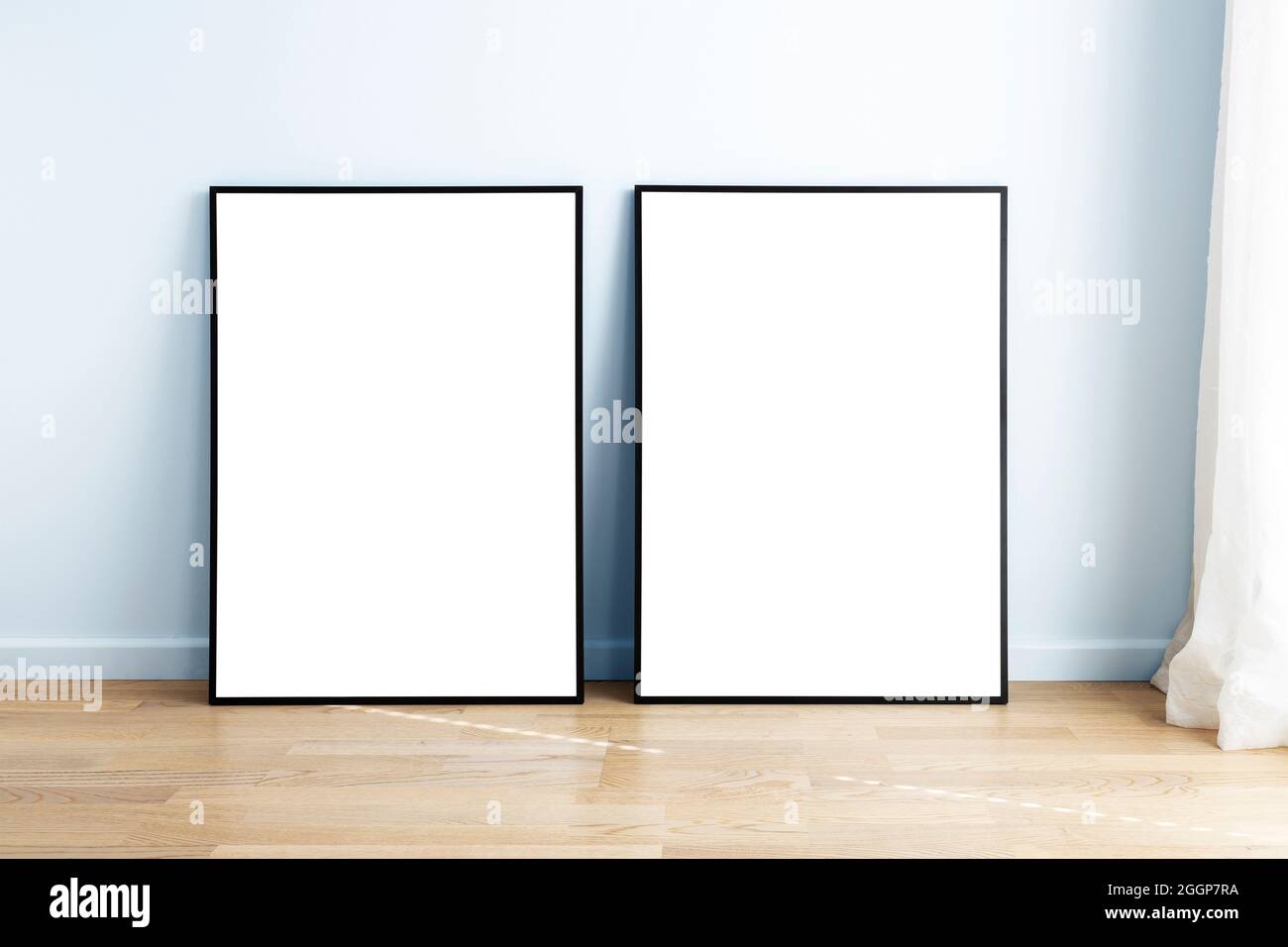 Modern neutral room with mock up frames. Stock Photo